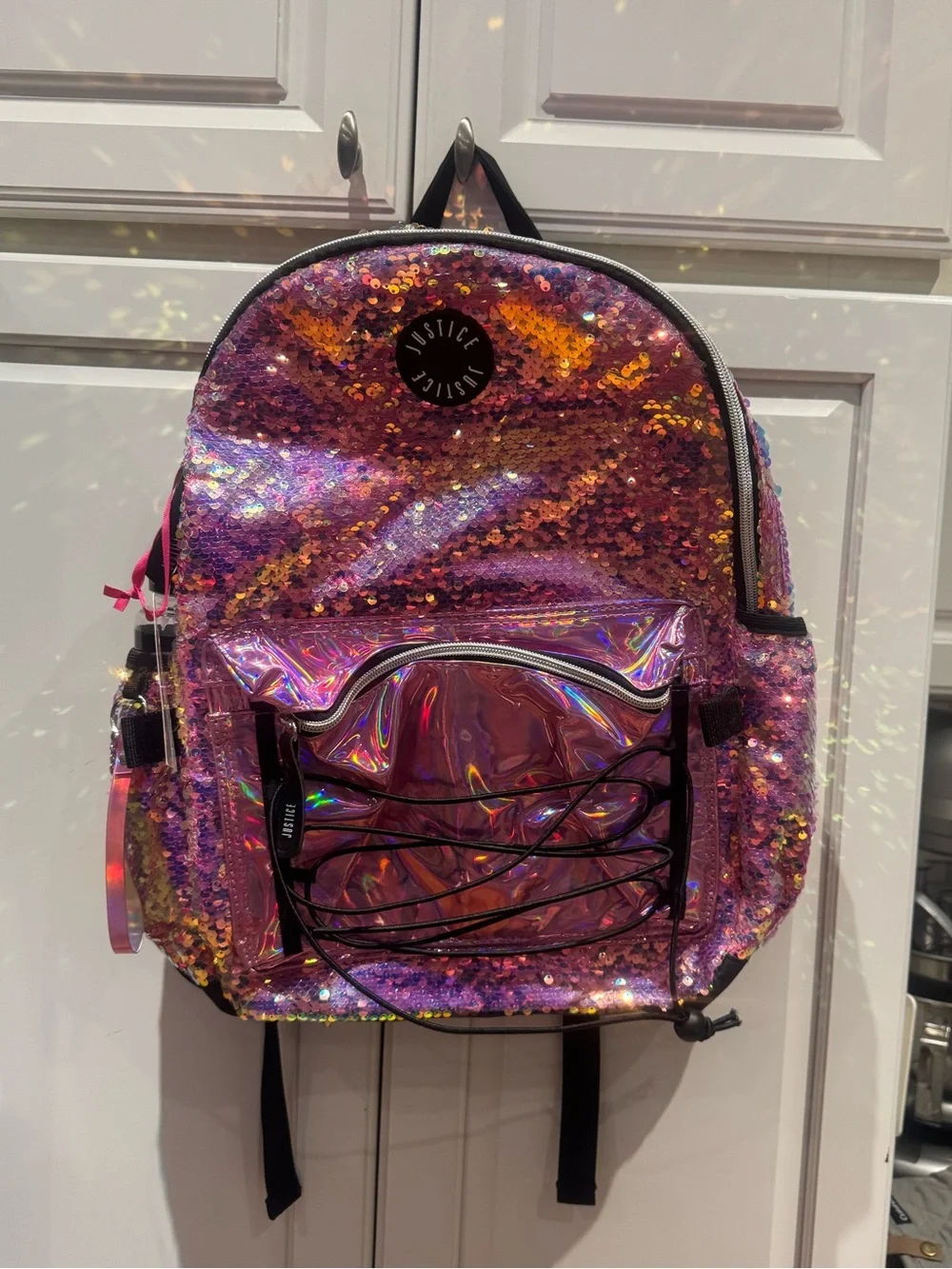 Justice Iridescent Pink Sequin Backpack